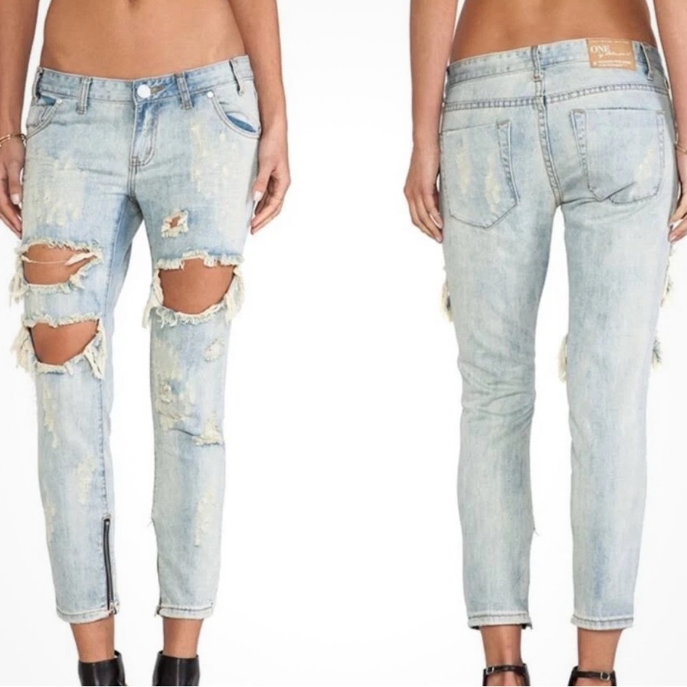 One Teaspoon - Trashed Free Birds - Low Rise Skinny Ankle Zip- Size 27
